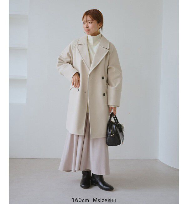 Rope&rsquo;Picnic「ジャージメルトン無地＆チェックオーバーPコート/一部WEB限定カラー・リンクコーデ」|ピーコート|