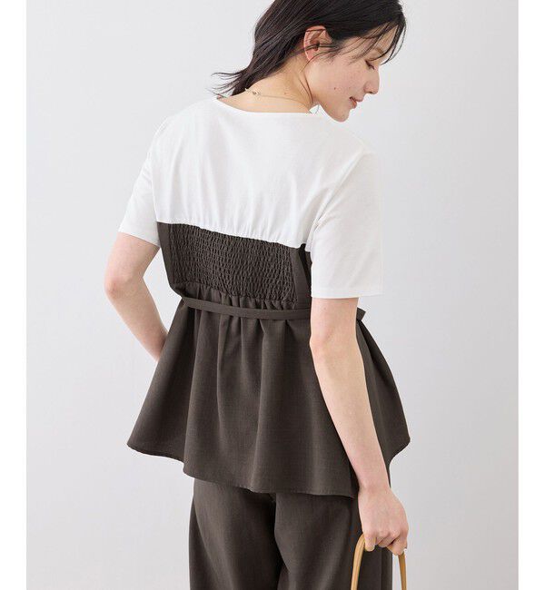 Rope&rsquo;Picnic「エアリーリネンライク ドッキングカットトップス/UVカット」|Tシャツ・カットソー|