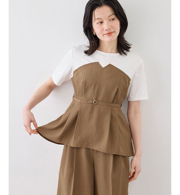 Rope&rsquo;Picnic「エアリーリネンライク ドッキングカットトップス/UVカット」|Tシャツ・カットソー|