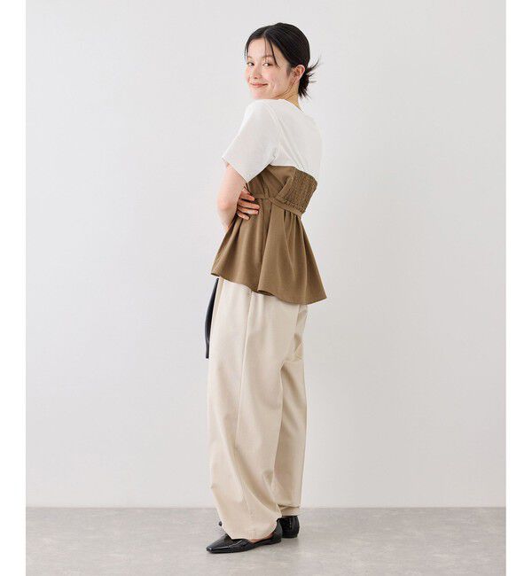 Rope&rsquo;Picnic「エアリーリネンライク ドッキングカットトップス/UVカット」|Tシャツ・カットソー|