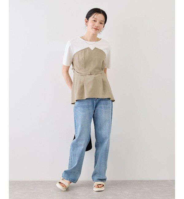 Rope&rsquo;Picnic「エアリーリネンライク ドッキングカットトップス/UVカット」|Tシャツ・カットソー|