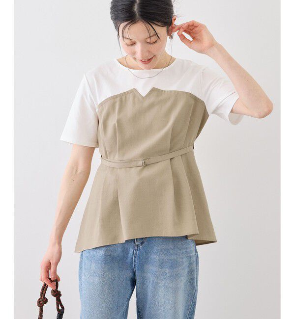 Rope&rsquo;Picnic「エアリーリネンライク ドッキングカットトップス/UVカット」|Tシャツ・カットソー|