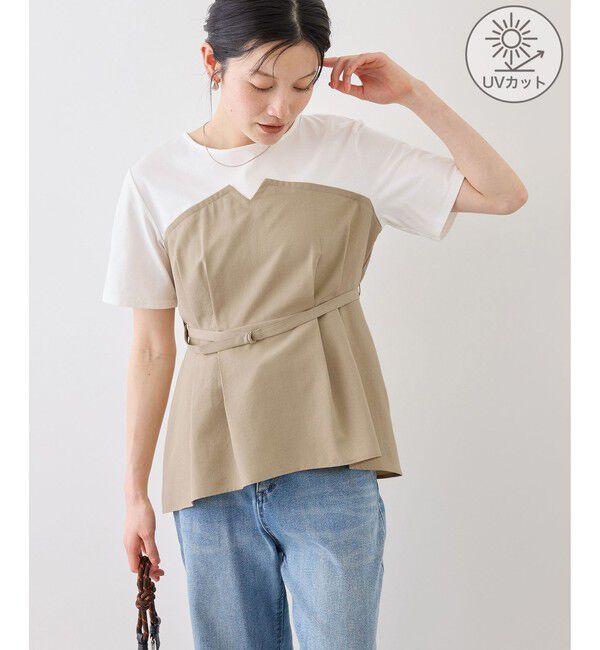 Rope&rsquo;Picnic「エアリーリネンライク ドッキングカットトップス/UVカット」|Tシャツ・カットソー|ベージュ(27)