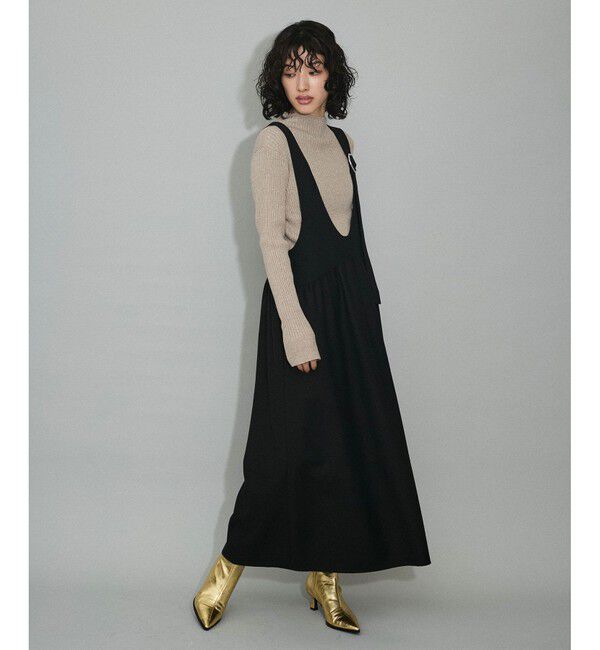 ADAM ET ROPE'「【WEB限定】ディープネックAラインワンピース」|ワンピース|