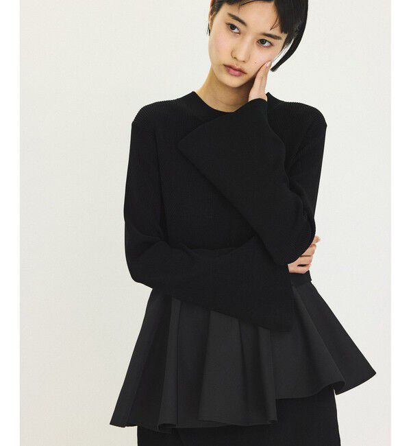 ADAM ET ROPE'「【サステナブル】ペプラムコンビニットワンピース/オケージョン対応」|ワンピース|