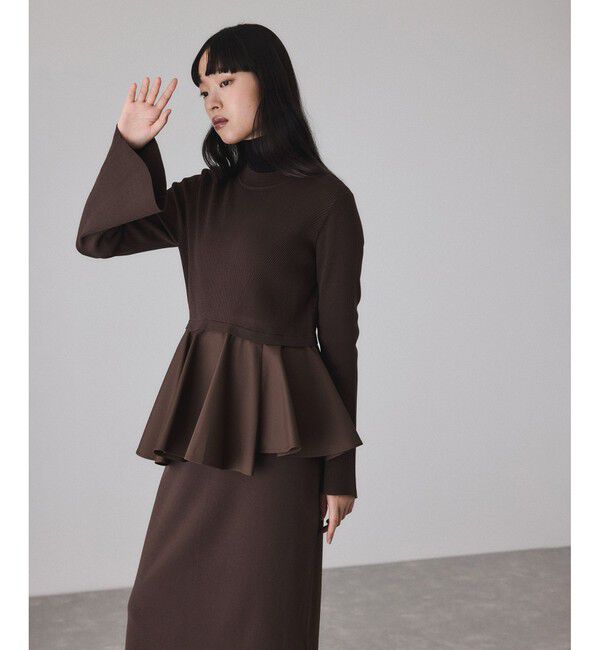 ADAM ET ROPE'「【サステナブル】ペプラムコンビニットワンピース/オケージョン対応」|ワンピース|