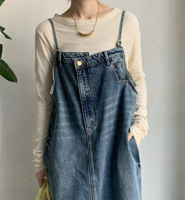  「裾フリンジデニムジャンスカ」|ワンピース|