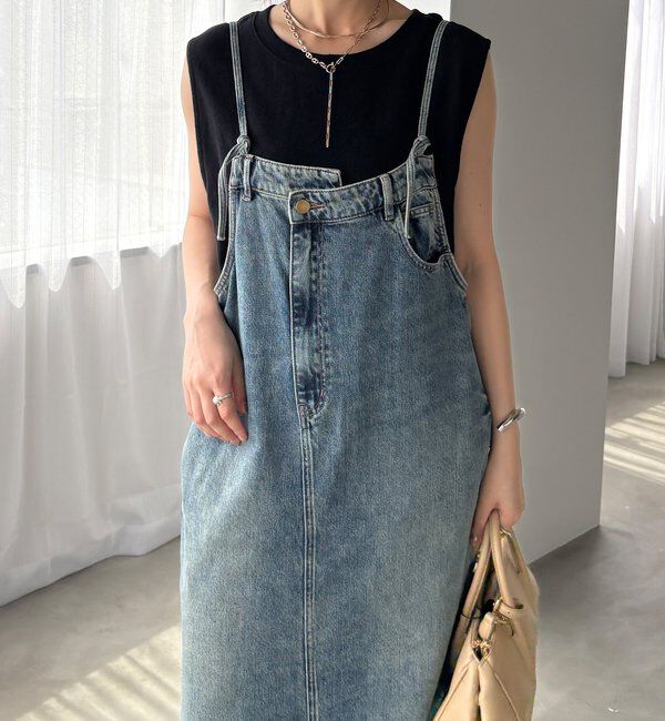  「裾フリンジデニムジャンスカ」|ワンピース|