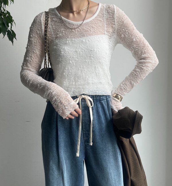  「レースロングスリーブトップス」|Tシャツ・カットソー|ホワイト