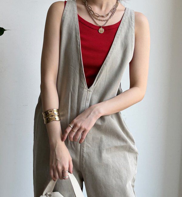  「【WEB限定】深Vサロペット」|ワンピース|ベージュ