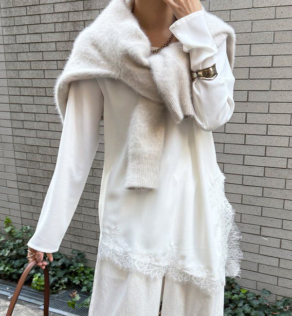  「ジョーゼットアシメレース切替ブラウス」|シャツ・ブラウス|オフホワイト