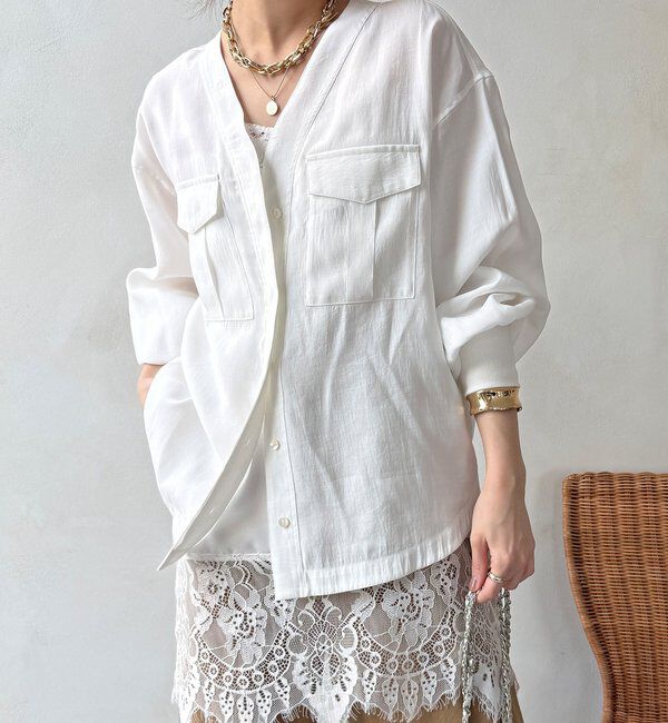  「【WEB限定】ノーカラーブルゾンライクシャツ」|シャツ・ブラウス|