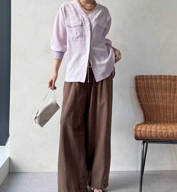  「【WEB限定】ノーカラーブルゾンライクシャツ」|シャツ・ブラウス|