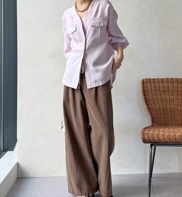  「【WEB限定】ノーカラーブルゾンライクシャツ」|シャツ・ブラウス|