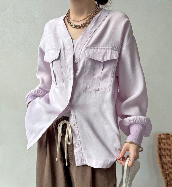  「【WEB限定】ノーカラーブルゾンライクシャツ」|シャツ・ブラウス|