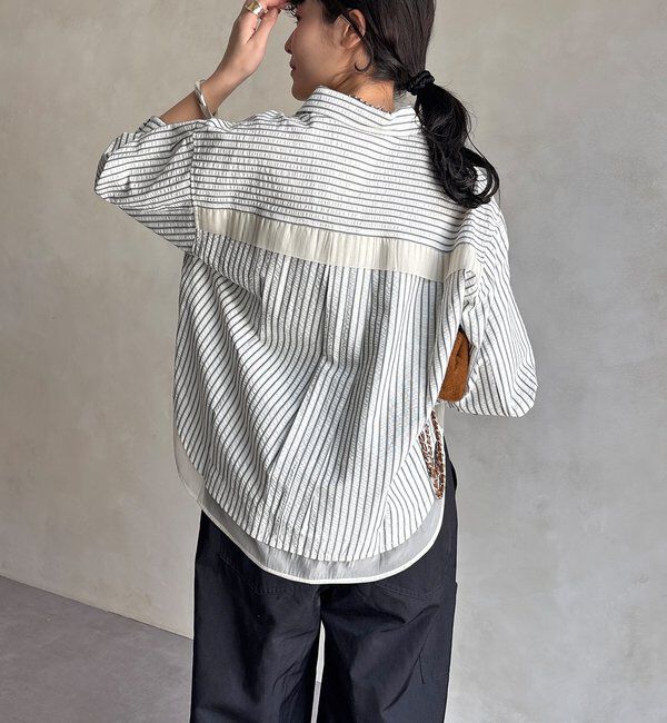  「【WEB限定】ストライプシアー切替シャツ」|シャツ・ブラウス|