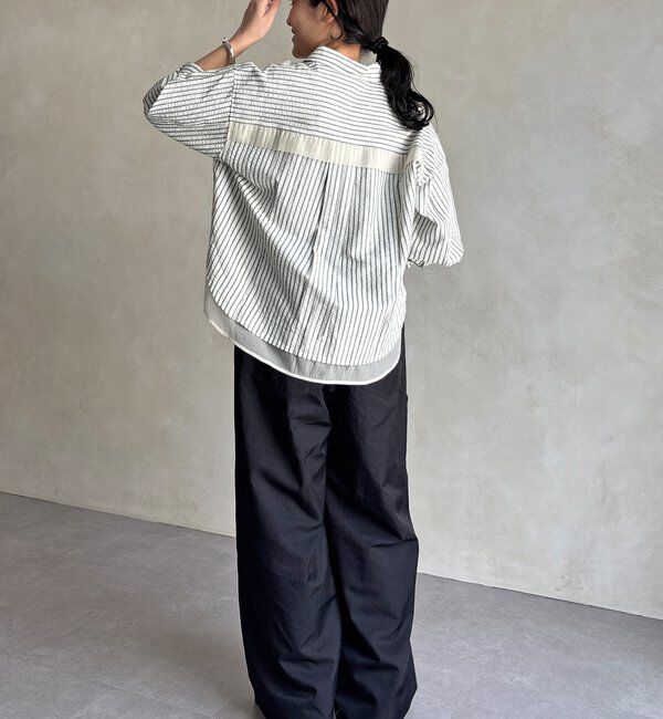 「【WEB限定】ストライプシアー切替シャツ」|シャツ・ブラウス|