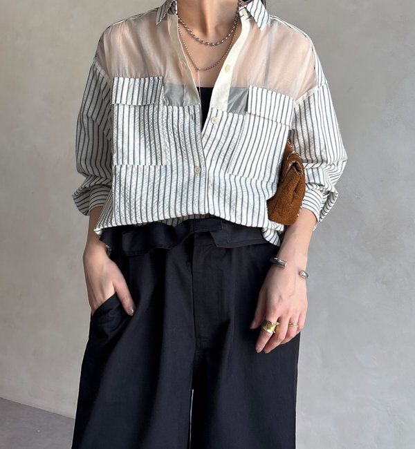  「【WEB限定】ストライプシアー切替シャツ」|シャツ・ブラウス|