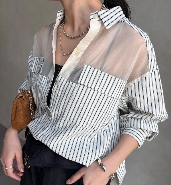  「【WEB限定】ストライプシアー切替シャツ」|シャツ・ブラウス|