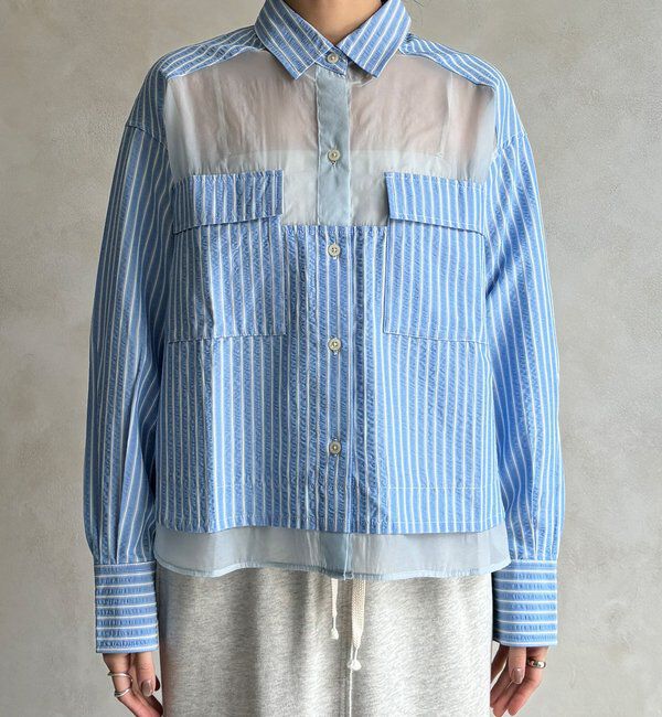  「【WEB限定】ストライプシアー切替シャツ」|シャツ・ブラウス|