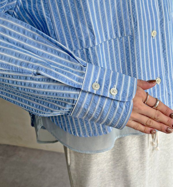  「【WEB限定】ストライプシアー切替シャツ」|シャツ・ブラウス|