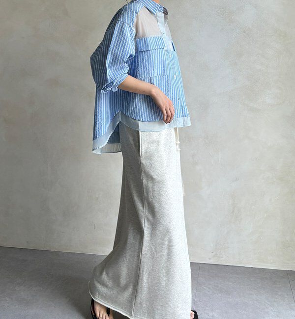 「【WEB限定】ストライプシアー切替シャツ」|シャツ・ブラウス|