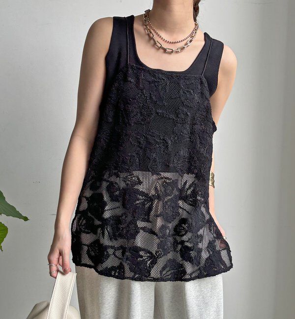  「【セットアップ可能】メッシュレースキャミ」|シャツ・ブラウス|ブラック