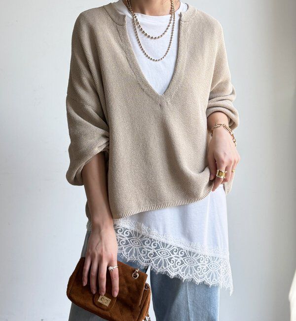  「裾レースアシメTEE」|Tシャツ・カットソー|