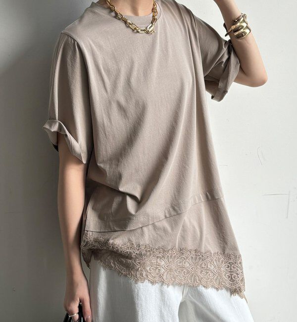  「裾レースアシメTEE」|Tシャツ・カットソー|ベージュ