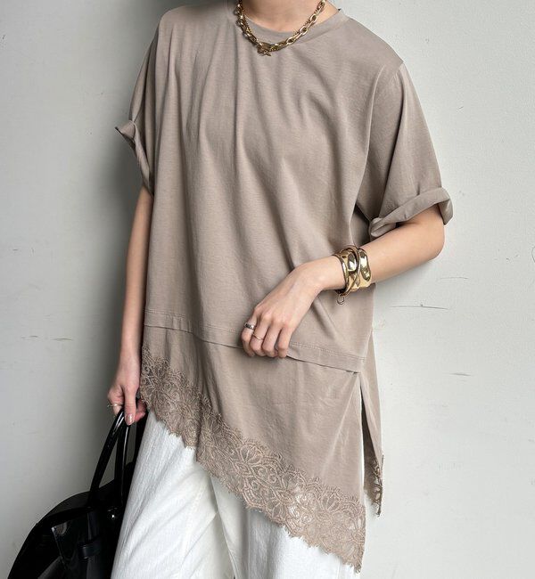  「裾レースアシメTEE」|Tシャツ・カットソー|