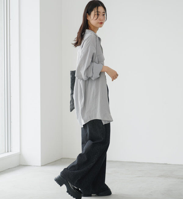  「【3サイズ】デニムタックワイドパンツ」|デニム|