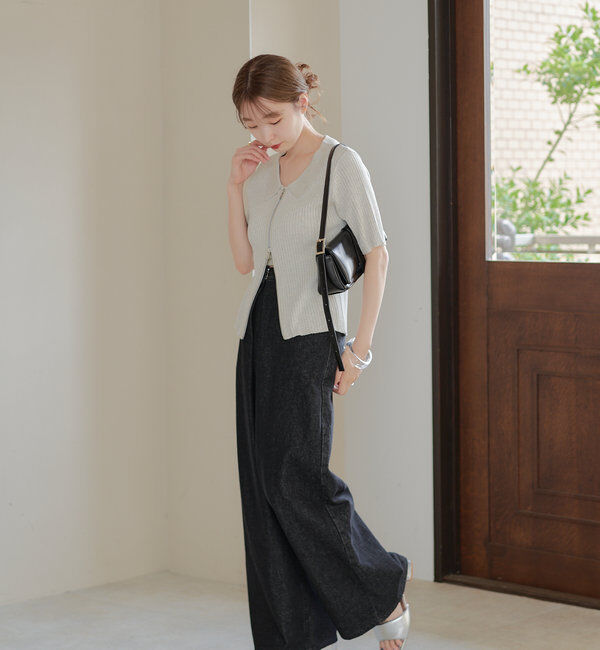  「【3サイズ】デニムタックワイドパンツ」|デニム|