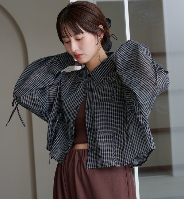  「【新色追加/S.Mサイズ展開】チェックギャザーシャツ」|シャツ・ブラウス|