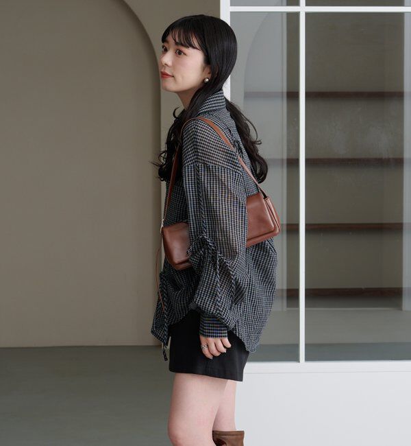  「【新色追加/S.Mサイズ展開】チェックギャザーシャツ」|シャツ・ブラウス|
