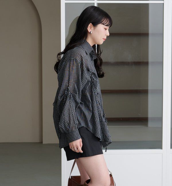  「【新色追加/S.Mサイズ展開】チェックギャザーシャツ」|シャツ・ブラウス|