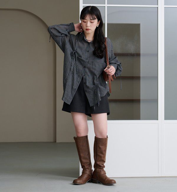  「【新色追加/S.Mサイズ展開】チェックギャザーシャツ」|シャツ・ブラウス|