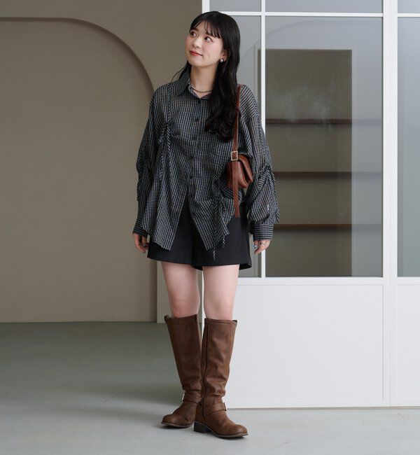  「【新色追加/S.Mサイズ展開】チェックギャザーシャツ」|シャツ・ブラウス|