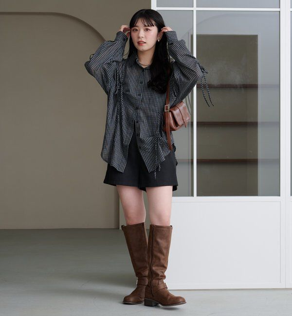  「【新色追加/S.Mサイズ展開】チェックギャザーシャツ」|シャツ・ブラウス|