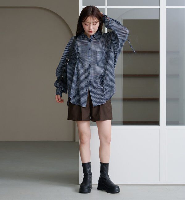 「【新色追加/S.Mサイズ展開】チェックギャザーシャツ」|シャツ・ブラウス|