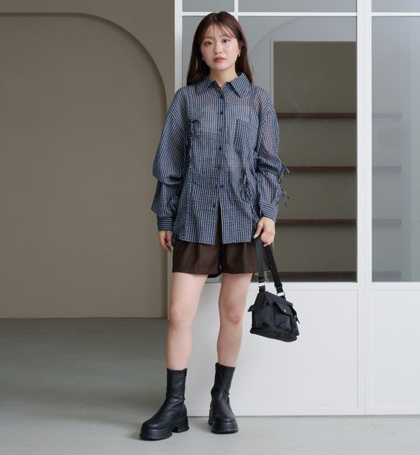  「【新色追加/S.Mサイズ展開】チェックギャザーシャツ」|シャツ・ブラウス|
