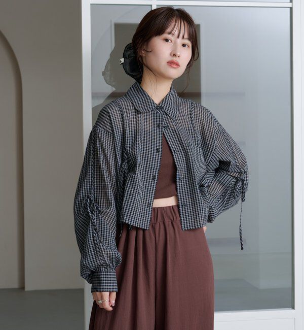  「【新色追加/S.Mサイズ展開】チェックギャザーシャツ」|シャツ・ブラウス|