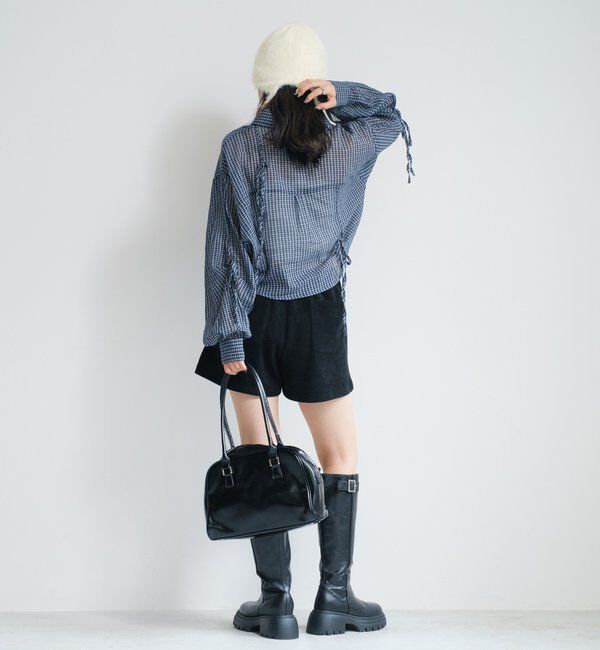  「【新色追加/S.Mサイズ展開】チェックギャザーシャツ」|シャツ・ブラウス|