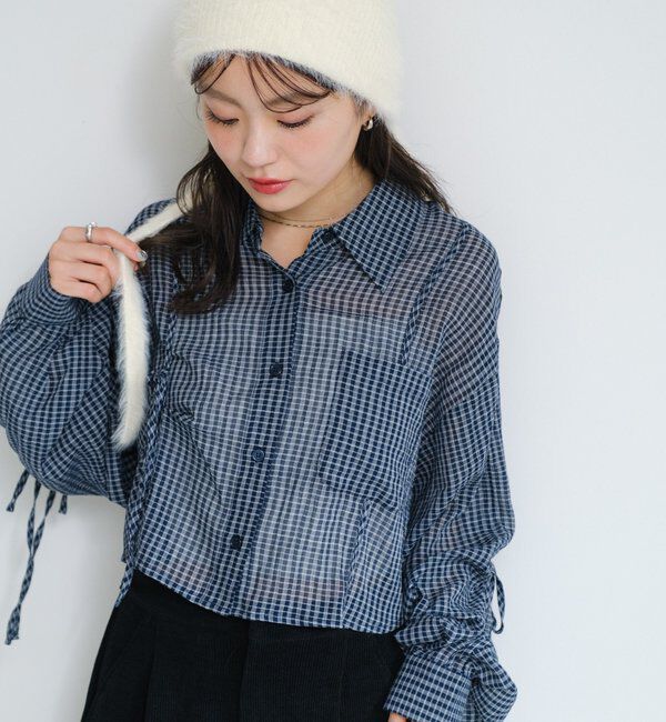  「【新色追加/S.Mサイズ展開】チェックギャザーシャツ」|シャツ・ブラウス|