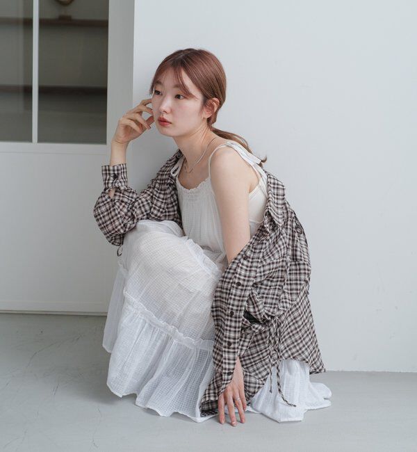  「【新色追加/S.Mサイズ展開】チェックギャザーシャツ」|シャツ・ブラウス|