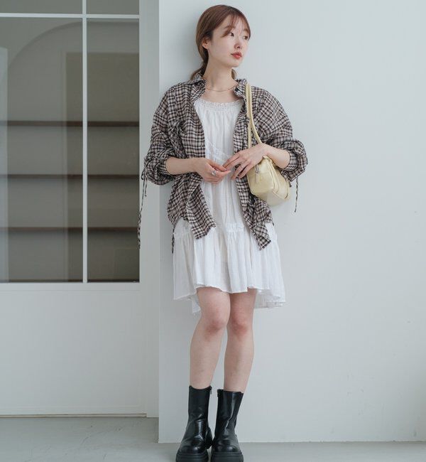 「【新色追加/S.Mサイズ展開】チェックギャザーシャツ」|シャツ・ブラウス|