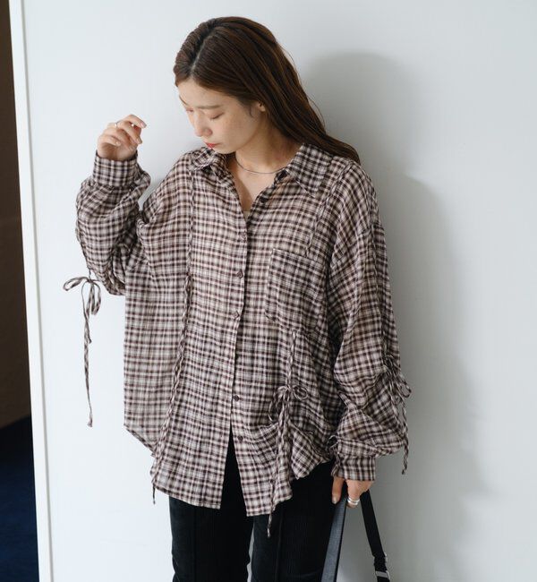  「【新色追加/S.Mサイズ展開】チェックギャザーシャツ」|シャツ・ブラウス|