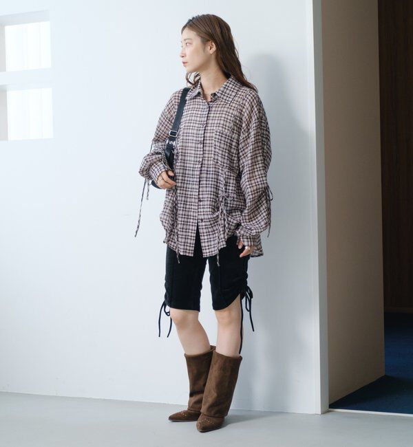  「【新色追加/S.Mサイズ展開】チェックギャザーシャツ」|シャツ・ブラウス|
