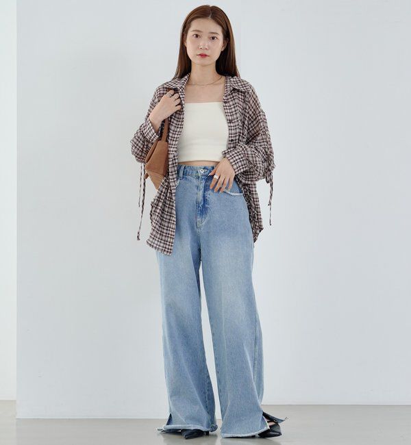  「【新色追加/S.Mサイズ展開】チェックギャザーシャツ」|シャツ・ブラウス|