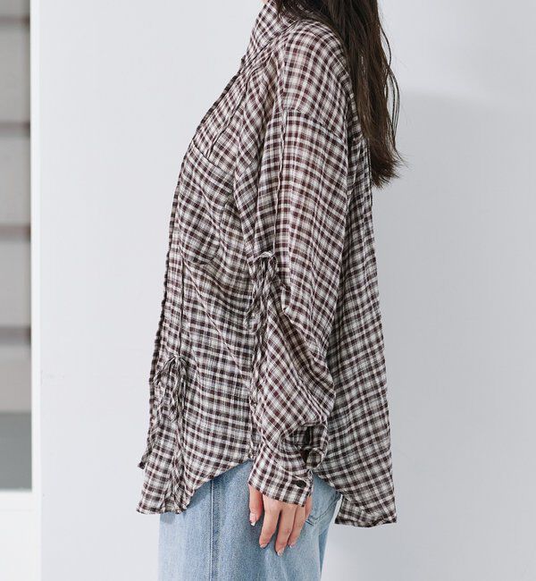  「【新色追加/S.Mサイズ展開】チェックギャザーシャツ」|シャツ・ブラウス|