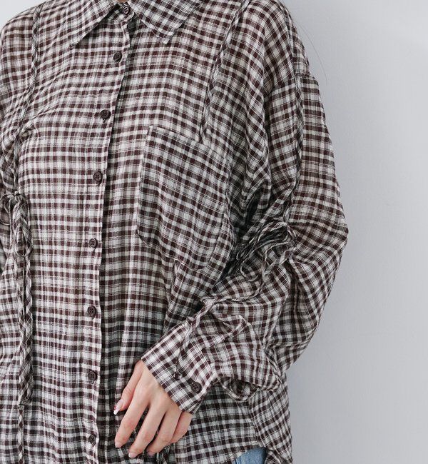  「【新色追加/S.Mサイズ展開】チェックギャザーシャツ」|シャツ・ブラウス|